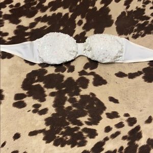 PINK strapless white sequin swimsuit top